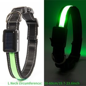 Solar And USB Rechargeable Light Up Pet Collar Waterproof LED Dog & Cat Collars For Night Walking (Color: Fluorescent Green, size: L)