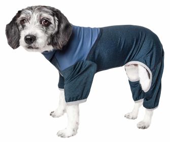 Pet Life Active 'Embarker' Heathered Performance 4-Way Stretch Two-Toned Full Body Warm Up (Color: Teal, size: small)